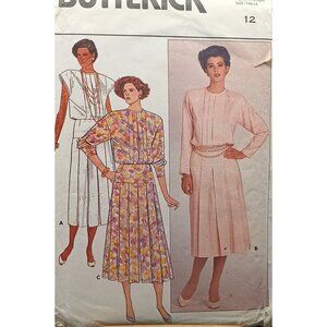 UNCUT Butterick Misses Dress Sewing Pattern #3621 Size 12 Vintage 1980s Pleated